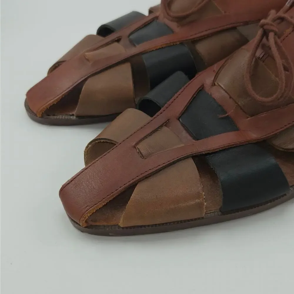 Vintage Lace-up Leather Oxford Fisherman Sandals Men's Size 12 Made In Brazil
